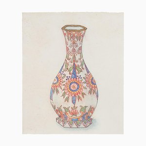 Inconnu, Vase en Porcelaine, Encre de Chine et Aquarelle, 1890