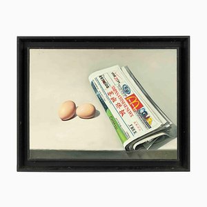 Zhang Wei Guang, Eggs and Newspaper, Oil Painting, 2006