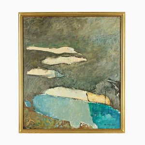Mario Asnago, Blaue Landschaft, Öl auf Leinwand, Mitte des 20. Jahrhunderts