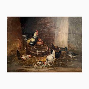 Desconocido, la granja de pollos, aceite, del siglo XIX