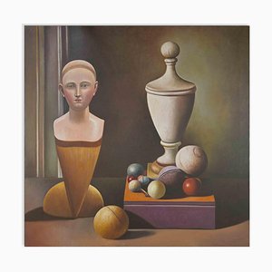 Antonio Sciacca, Still Life of Spheres and Wood, Huile sur Toile, 2010