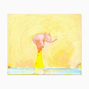 Anastasia Kurakina, Elefante rosa, óleo sobre lienzo, 2019