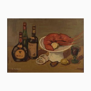 Giovanni March, Still Life with Lobster, Oil on Canvas, 20th Century