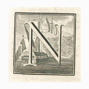 Luigi Vanvitelli, Letter of the Alphabet N, Etching, 18th Century