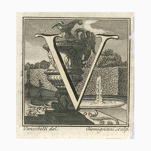 Luigi Vanvitelli, Letter of the Alphabet V, Etching, 18th Century