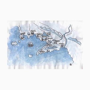 Vincenzo Bizzarri, mapa antiguo del golfo de Nápoles, tinta y acuarela, 2016