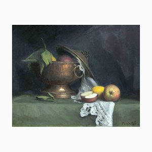 Marco Fariello, Nature morte avec vase et fruits, Peinture à l'huile, 2021