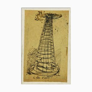 Luigi Bartolini, La Torre D'Avorio, Dibujo a tinta china, años 40