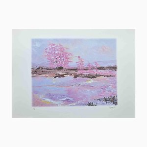 Lithographie Martine Goeyens, Pink Blossoms, 2000s