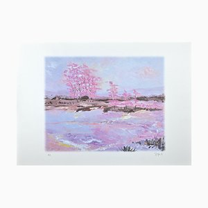 Lithographie Martine Goeyens, Pink Blossoms, 2000s