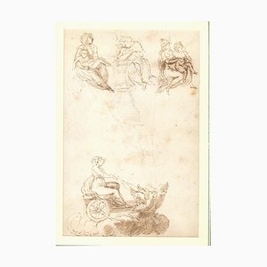 Unbekannt, Jungfrau auf einem geflügelten Wagen, Tinte und Aquarell, 18. Jh.