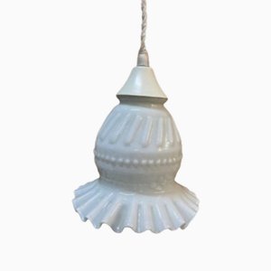 Vintage Tulip Ceiling Lamp in White Curly Opaline, 1950s