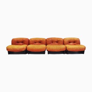 Modular Lounge Chairs Upholstered in Cognac Leather from Giuseppe Munari, 1970s, Set of 4