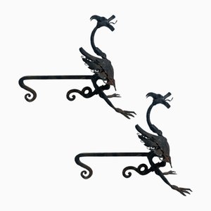 Antique Spanish Adirons in Wrought Iron, Set of 2