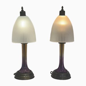 Murano Glass Table Lamps in Bronze, Italy, 1970s, Set of 2