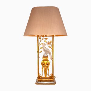 Parrot - Bird Table Lamp with Lampshade with Glass Ornaments and Leaf Gilding by Banci Firenze attributed to Maison Bagues, 1970s