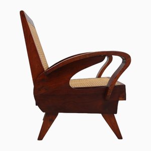 Mid-Century Teak Wood and Vienna Straw Armchair, 1950s