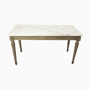 French Louis XVI Painted Wood and Marble Top Coffee Table