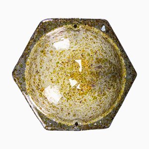 Hexagonal Flush Mount in Amber Ice Glass, 1970s
