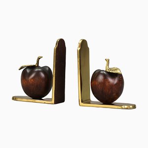 Vintage Brass and Wooden Apples Bookends, 1970s, Set of 2