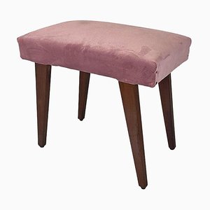 Italian Modern Footstool in Wood and Pink Velvet, 1960