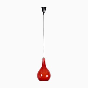 Red Murano Cased Glass and Brass Pendant from Stilnovo, 1950s