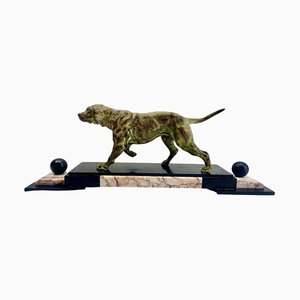 Art Deco Spelter Bonzed Representation of Bloodhound in Marble Base from Berni, 1920s