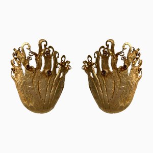 French Flame Gilt Metal Sconces by Fondica, 1990s, Set of 2