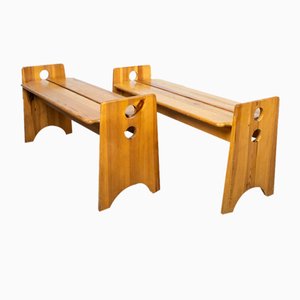 Pine Sculptural Benches by Gilbert Marklund for Furusnickarn Ab, 1970s, Set of 2