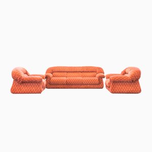 Vintage Three-Seater Sofa and Armchairs, 1970, Set of 3
