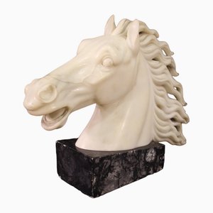 Artiste Italien, Sculpture Tête de Cheval, Début du 20ème Siècle, Marbre