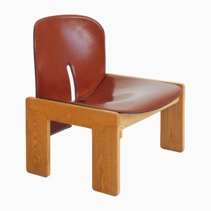 Sedia 925 in pelle e legno di Afra e Tobia Scarpa per Cassina, anni '60