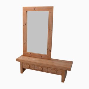 Set of Swedish Modern Pine Bench and Mirror by Ruben Ward for Fröseke, 1970s