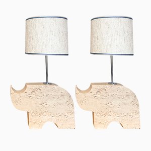 Vintage Italian Table Lamps in Travertine, 1970, Set of 2