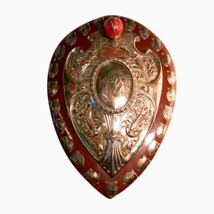 Art Nouveau Sheffield Plate Cricket Trophy Shield by Walker Hall and Sons, 1890s