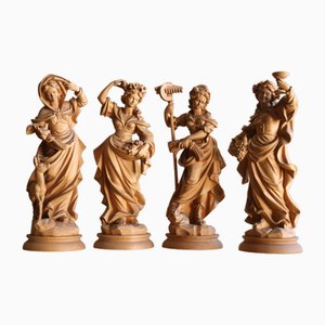 Statuette Four Seasons in legno di acero, set di 4