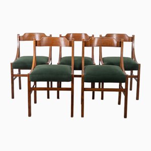 Chaises Vintage en Bois et Velours, Italie, 1960s, Set de 5