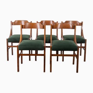 Vintage Italian Chairs in Wood and Velvet, 1960s, Set of 5