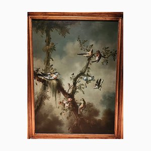 Spanish School Artist, Landscape with Birds, 1950s, Oil on Canvas, Framed