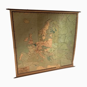 Mapa escolar holandés grande de lino, años 30