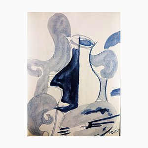 Georges Braque, Paleta de pintor con jarrón, Litografía original, 1948