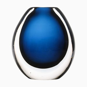 Runde Glasvase in Blau von Vicke Lindstrand, 1960er