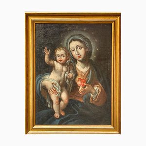 Peinture Ancienne, Vierge à l'Enfant, 18ème Siècle, 1700, Huile sur Toile