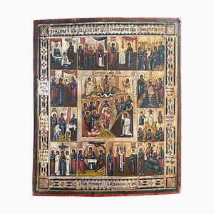 Religious Icon with the 12 Stations up to the Resurrection of Christ, 1800s