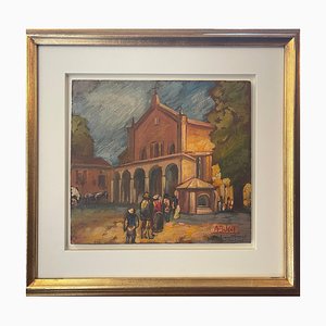 Anselmo Bucci, Sanctuary of the Graces, 1960, Oil Painting on Panel, Framed