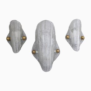 Space Age Ice Glass Wall Lights Lamp in Murano Glass from Hillebrand, 1970s, Set of 3