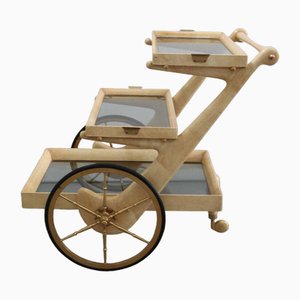 Carrito de servicio de cuero de cabra pintado de Aldo Tura, Italia, años 60