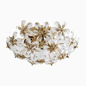 Hollywood Regency Chandelier with Flowers Brass Crystal from Palwa, 1970s