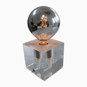 Lámpara de mesa Cube era espacial de vidrio acrílico, años 70