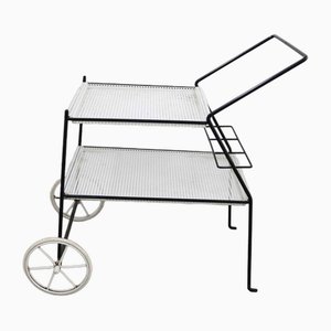 Serving Cart in Perforated Sheet Metal & Steel by Mathieu Mategot, 1960s